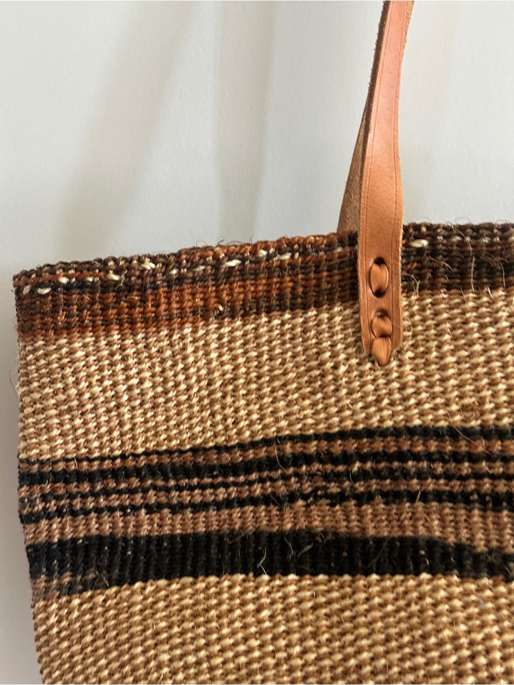 Woven Tote Bag with Leather Straps - Picture 2 of 6